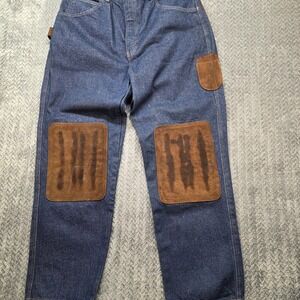 Jacques Dubois Men's Denim Work Pants Suede Patch USA 36x30 Vintage